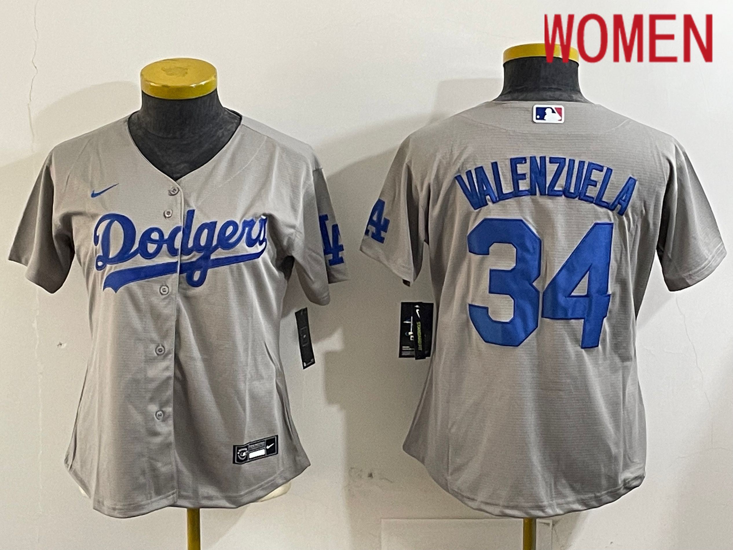 Women Los Angeles Dodgers #34 Valenzuela Grey Game 2024 Nike MLB Jersey style 12165->women mlb jersey->Women Jersey